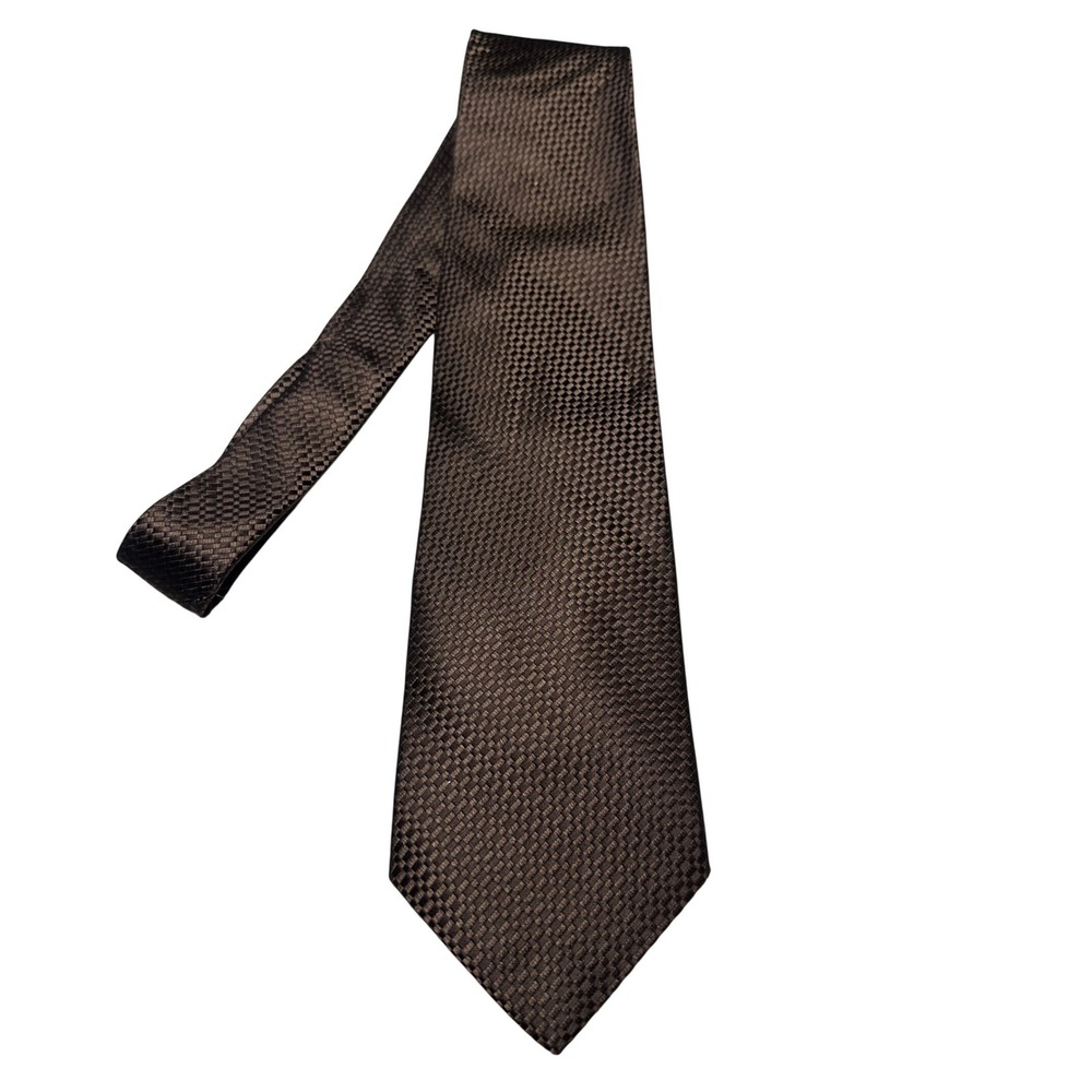 Nubio Collezione Esclusivo Mens Brown Silk‎ Basketweave Textured Necktie Tie